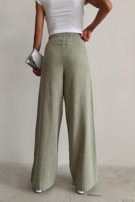 Keten Bağcıklı Pantolon Haki