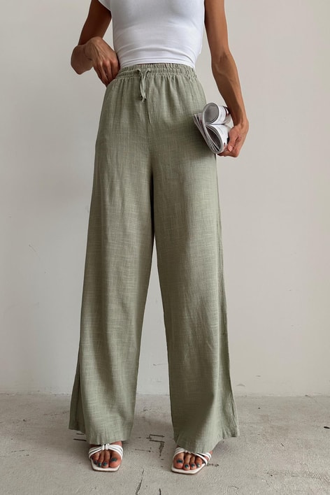 Keten Bağcıklı Pantolon Haki