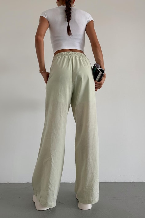 Keten Bağcıklı Pantolon Mint