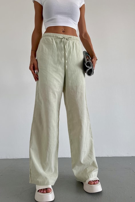 Keten Bağcıklı Pantolon Mint