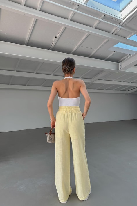 Keten Bağcıklı Pantolon Sarı