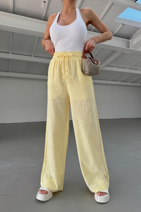 Keten Bağcıklı Pantolon Sarı