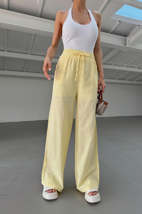 Keten Bağcıklı Pantolon Sarı