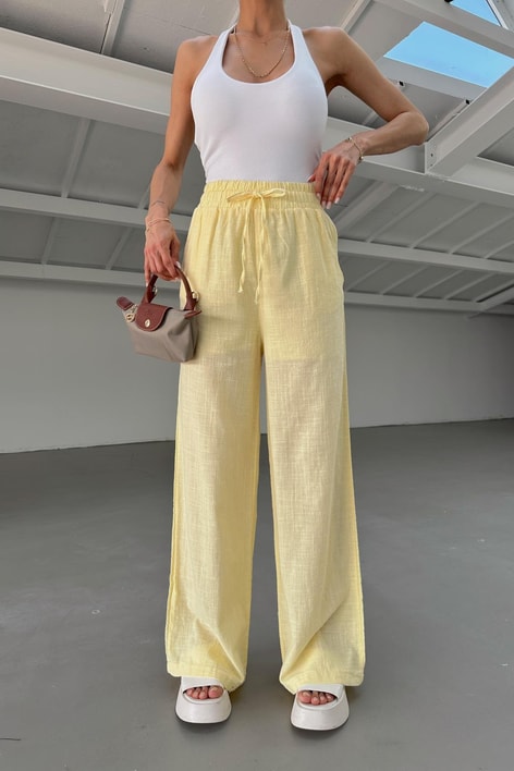 Keten Bağcıklı Pantolon Sarı