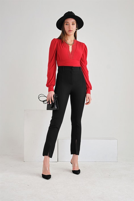 Klasik Yırtmaçlı Pantolon Siyah