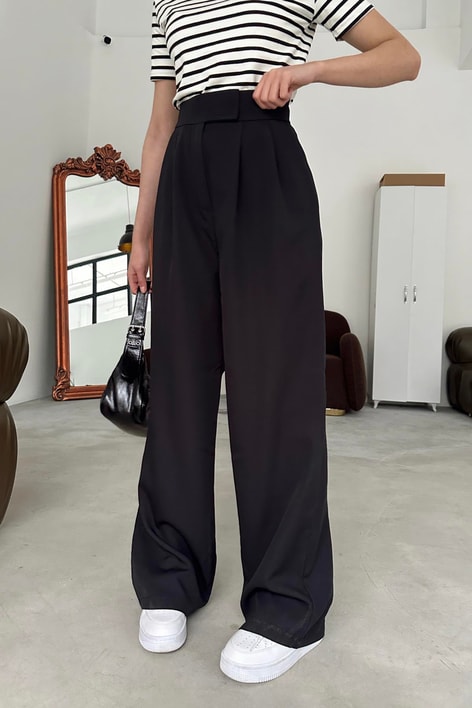 Kumaş ÇıtÇıt Palazzo Pantolon Siyah