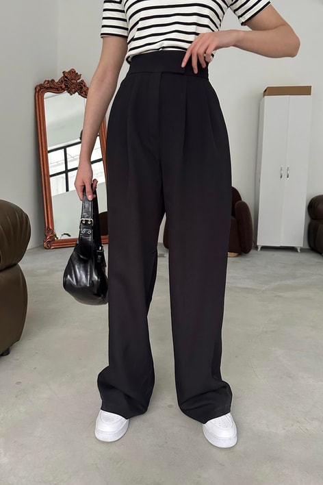 Kumaş ÇıtÇıt Palazzo Pantolon Siyah