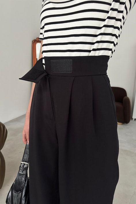 Kumaş ÇıtÇıt Palazzo Pantolon Siyah