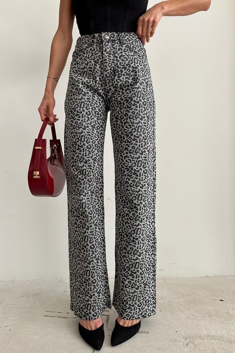 Leopar Palazzo Pantolon GRİ