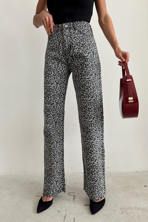 Leopar Palazzo Pantolon GRİ