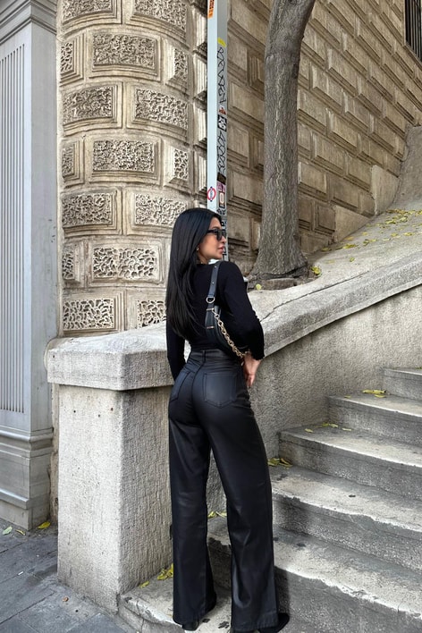 Mat Kaplama Palazzo Pantolon Siyah