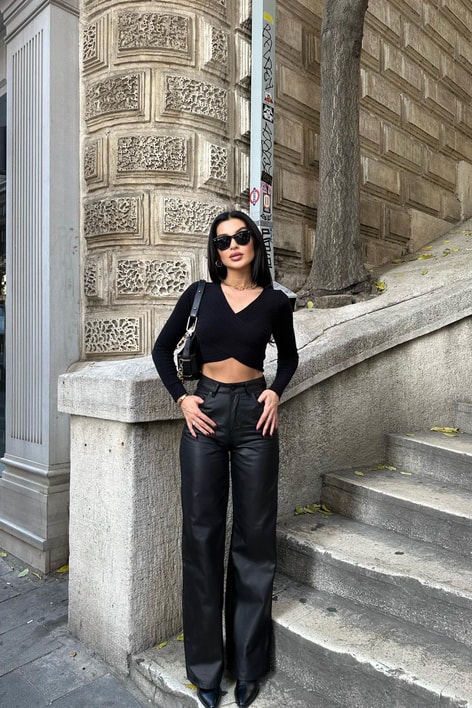 Mat Kaplama Palazzo Pantolon Siyah