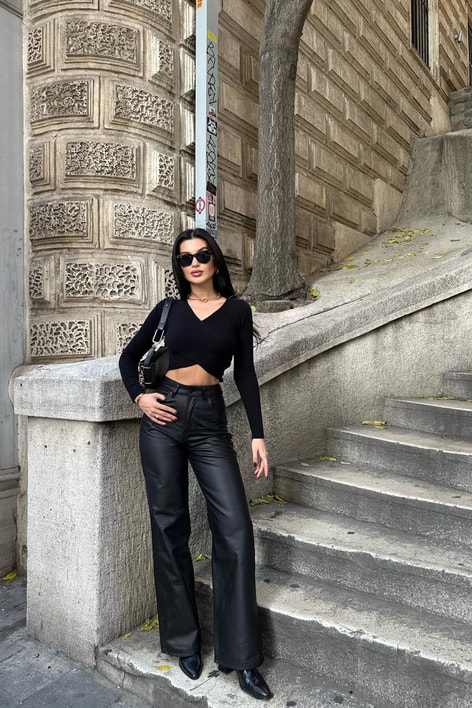 Mat Kaplama Palazzo Pantolon Siyah