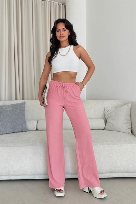 Ön Cepli Relax Pantolon Gül Kurusu