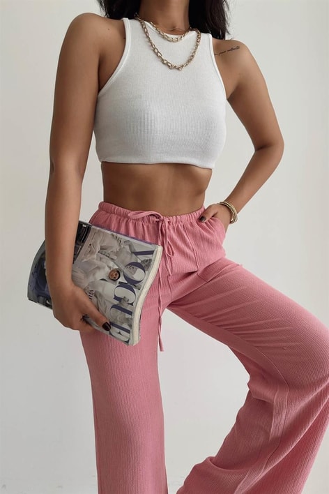 Ön Cepli Relax Pantolon Gül Kurusu