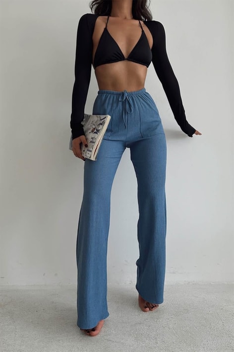 Ön Cepli Relax Pantolon İndigo