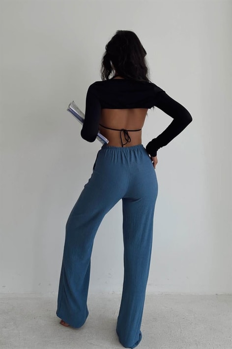 Ön Cepli Relax Pantolon İndigo