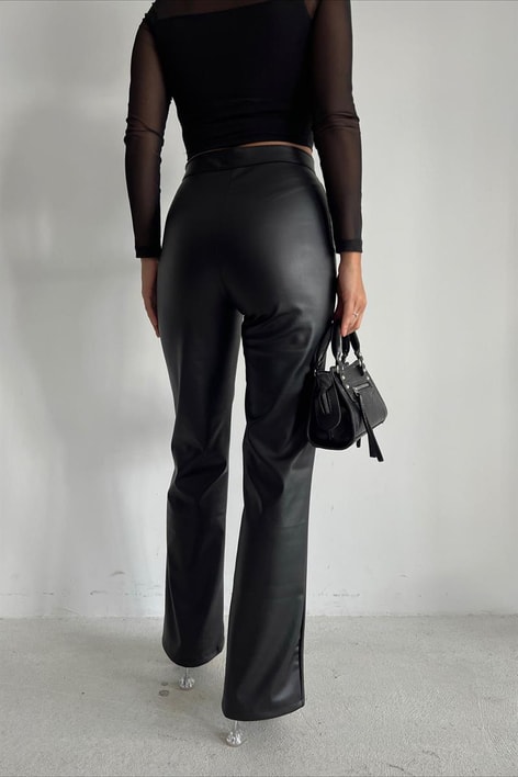 Ön Dikiş Detay Deri Palazzo Siyah