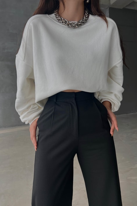 Paça Detay Pensli Palazzo Pantolon Siyah