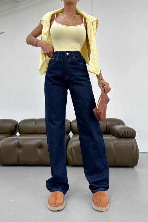 Paça Katlamalı Mom Jean Lacivert