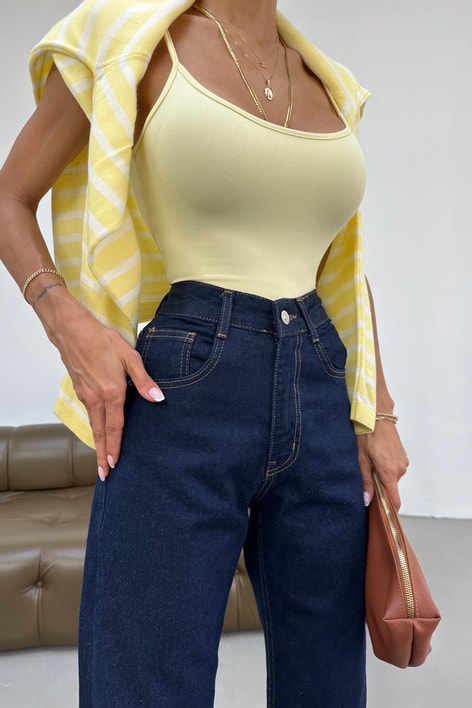 Paça Katlamalı Mom Jean Lacivert