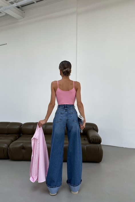 Paça Katlamalı Mom Jean Mavi