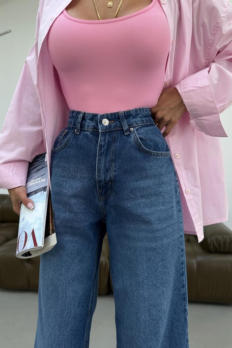 Paça Katlamalı Mom Jean Mavi