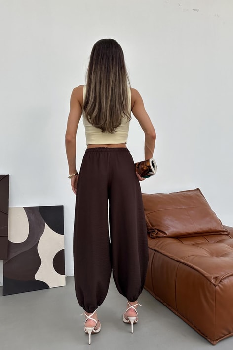 Paça Lastikli Şalvar Pantolon Acı Kahve