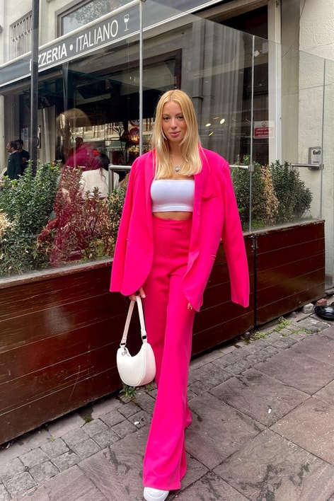 Paça Yırtmaçlı Basic Klasik Pantolon Fuşya