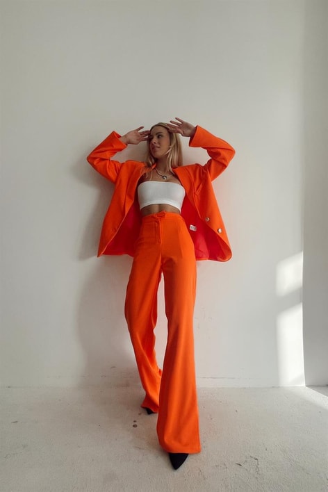 Paça Yırtmaçlı Basic Klasik Pantolon Oranj
