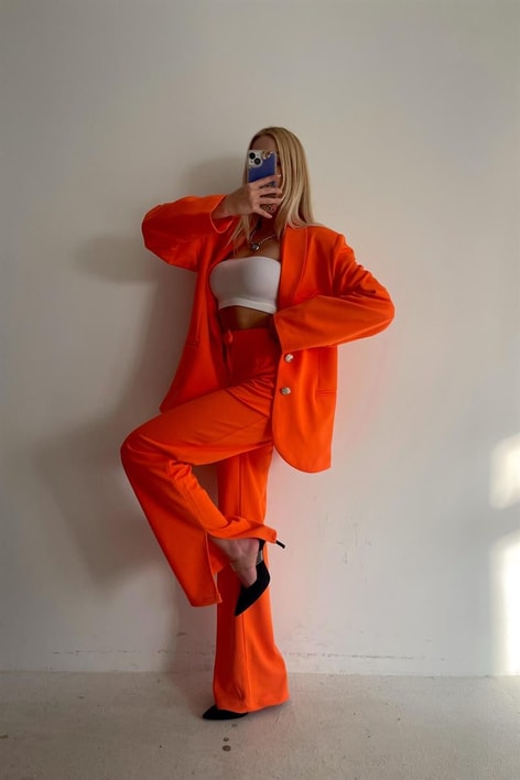 Paça Yırtmaçlı Basic Klasik Pantolon Oranj
