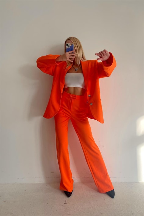 Paça Yırtmaçlı Basic Klasik Pantolon Oranj