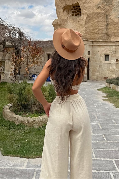 Palazzo Ham Keten Pantolon Bej