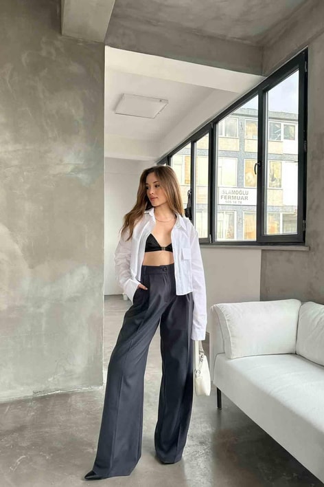 Palazzo Kumaş Pantolon Antrasit