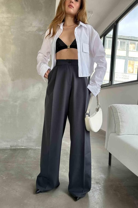 Palazzo Kumaş Pantolon Antrasit