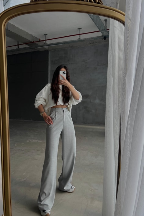 Pensli Palazzo Pantolon Açık Gri