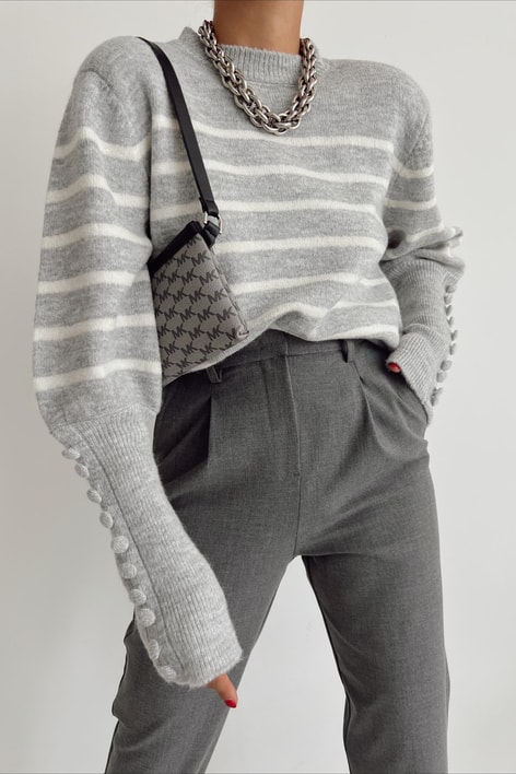 Pileli Jogging Fit Pantolon Füme