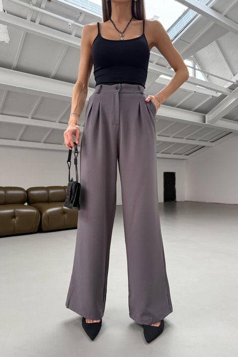 Pileli Palazzo Pantolon Gri