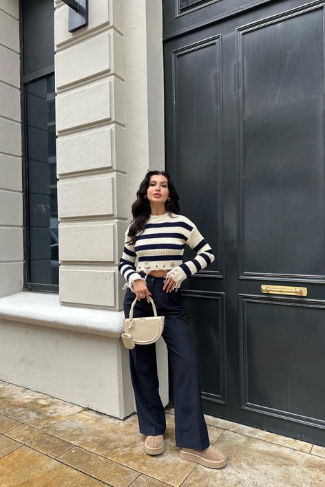 Pileli Palazzo Pantolon Koyu Lacivert