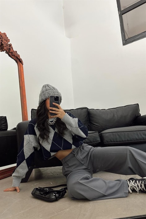 Pileli Yüksek Bel Pantolon Antrasit