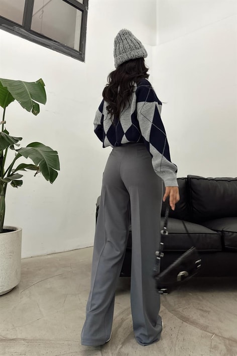 Pileli Yüksek Bel Pantolon Antrasit