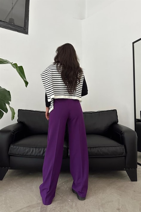 Pileli Yüksek Bel Pantolon Mor