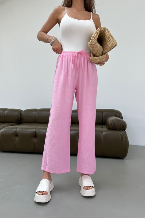 Relax Tensel Dokulu Bol Pantolon Pembe