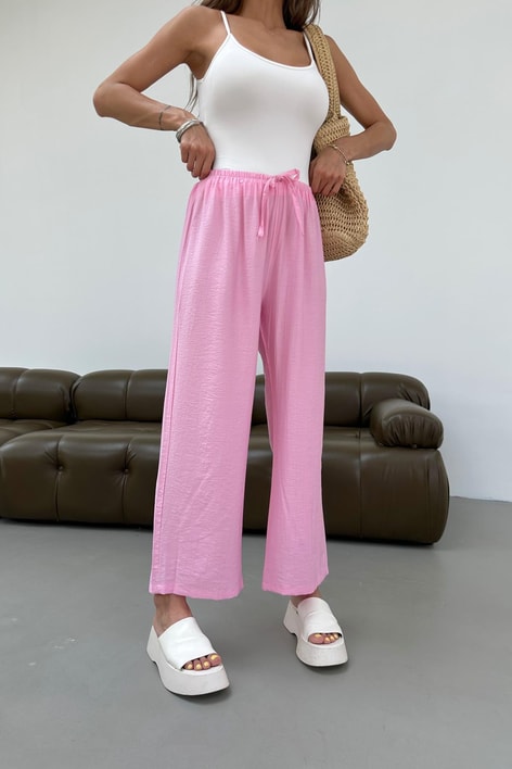 Relax Tensel Dokulu Bol Pantolon Pembe