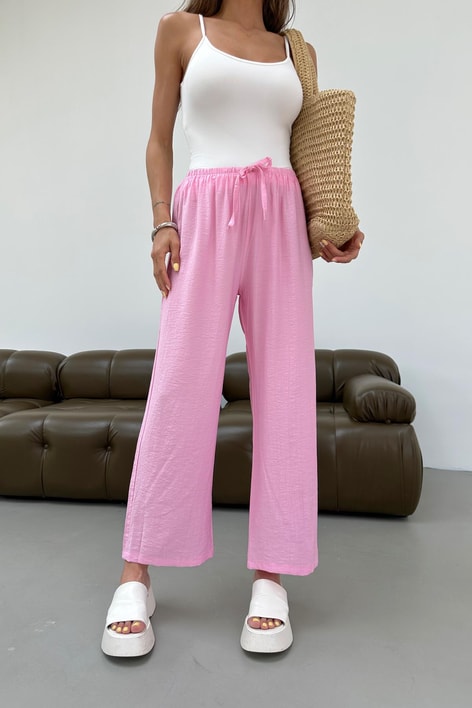 Relax Tensel Dokulu Bol Pantolon Pembe