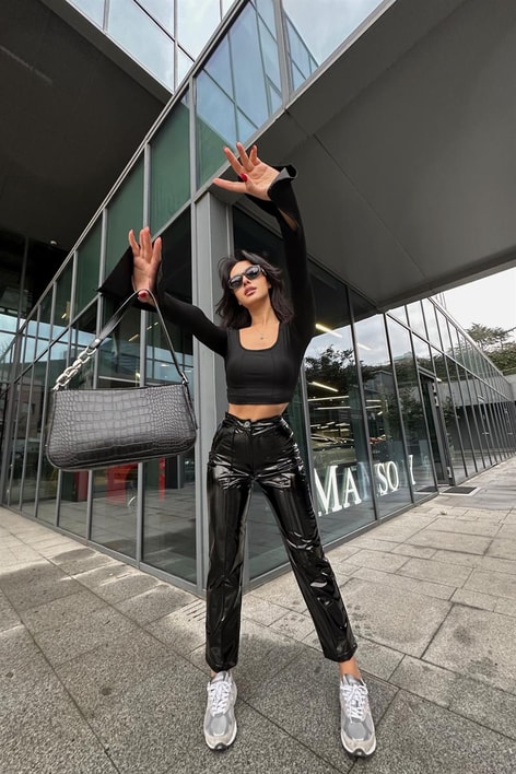 Rugan Yüksek Bel Pantolon Siyah