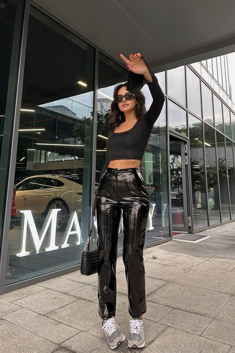 Rugan Yüksek Bel Pantolon Siyah