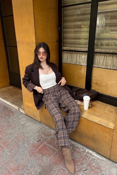 Şallı Ekose Pantolon Kahve