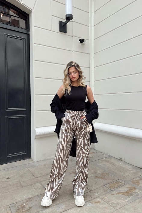 Saten Bol Pantolon Kahve