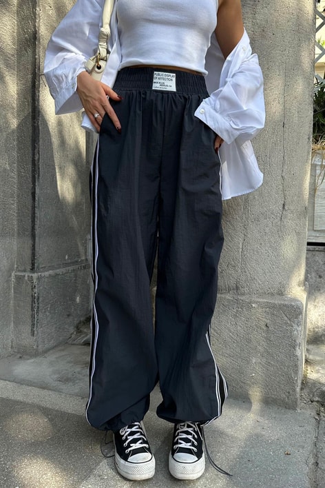 Şeritli Palazzo Pantolon Antrasit